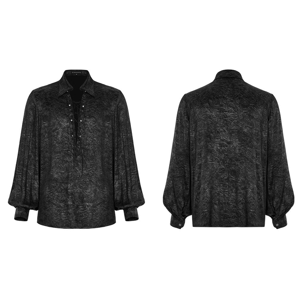 PUNK RAVE Men's Gothic Strappy Puff Sleeved Shirt