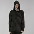 PUNK RAVE Men's Gothic Striped Splice Ripped Hoodies