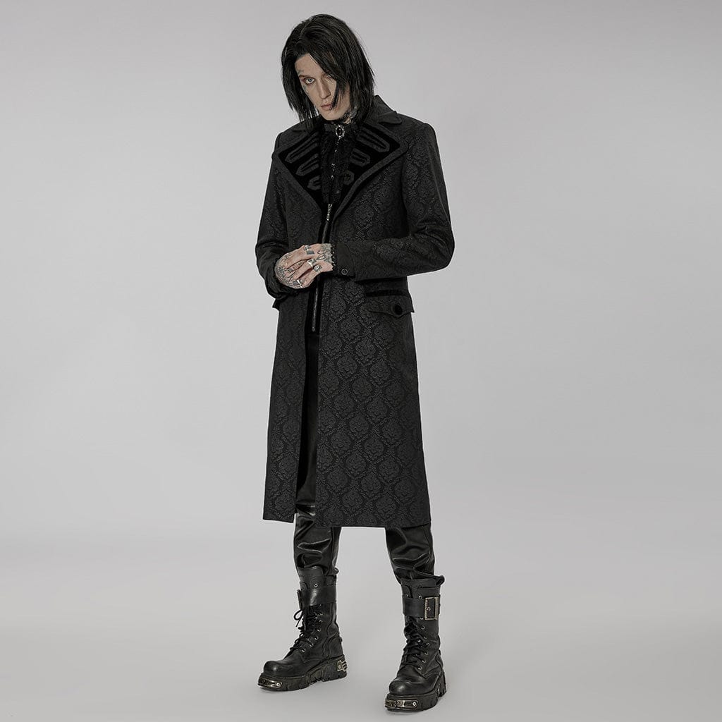 PUNK RAVE Men's Gothic Turn-down Collar Zipper Long Coat