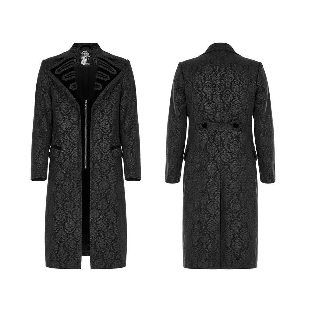 PUNK RAVE Men's Gothic Turn-down Collar Zipper Long Coat