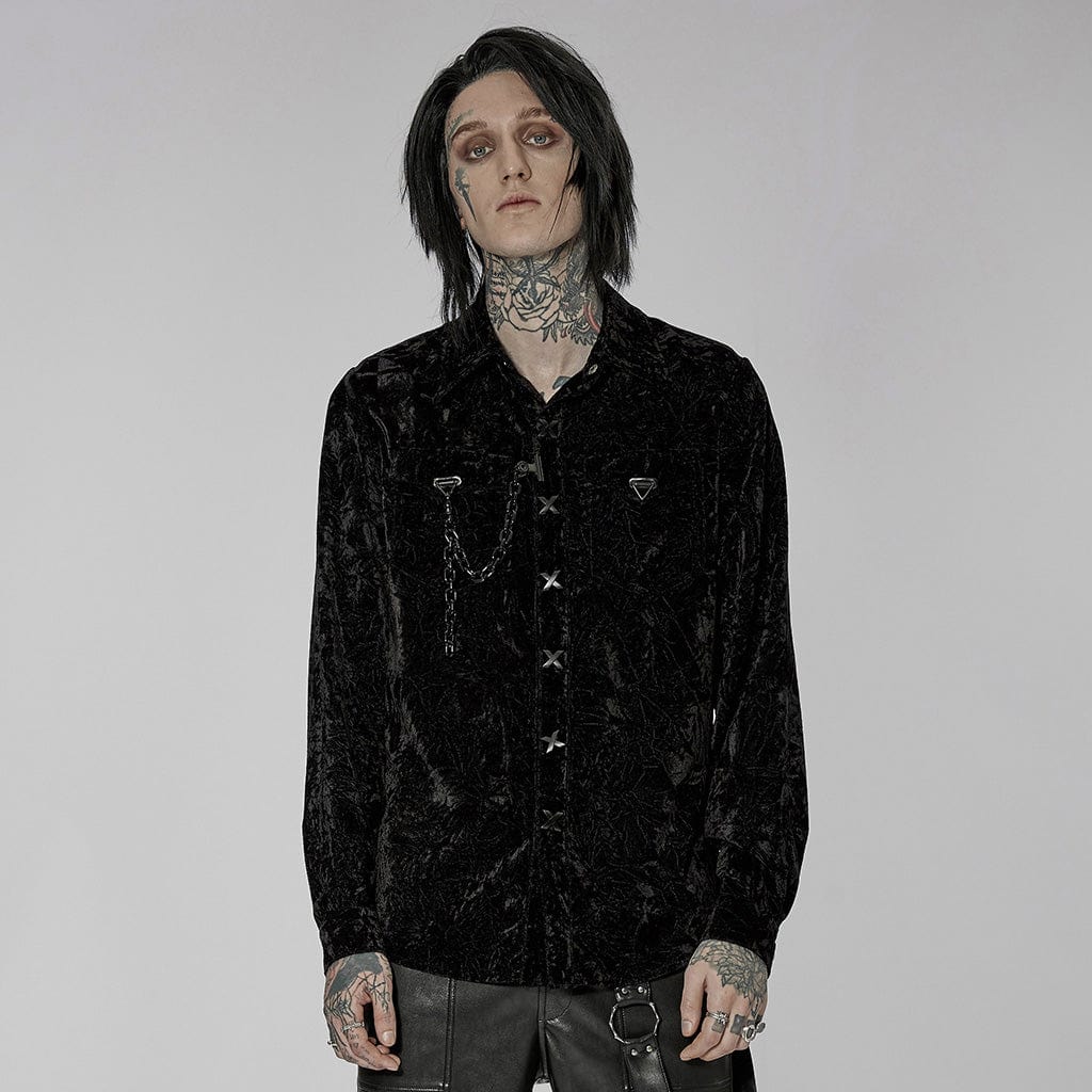 PUNK RAVE Men's Gothic Velvet Shirt with Plastic Chain