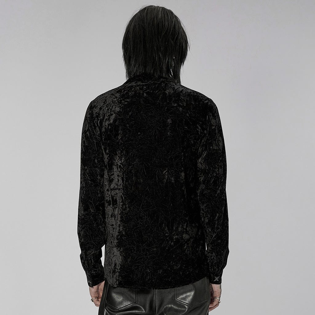 PUNK RAVE Men's Gothic Velvet Shirt with Plastic Chain