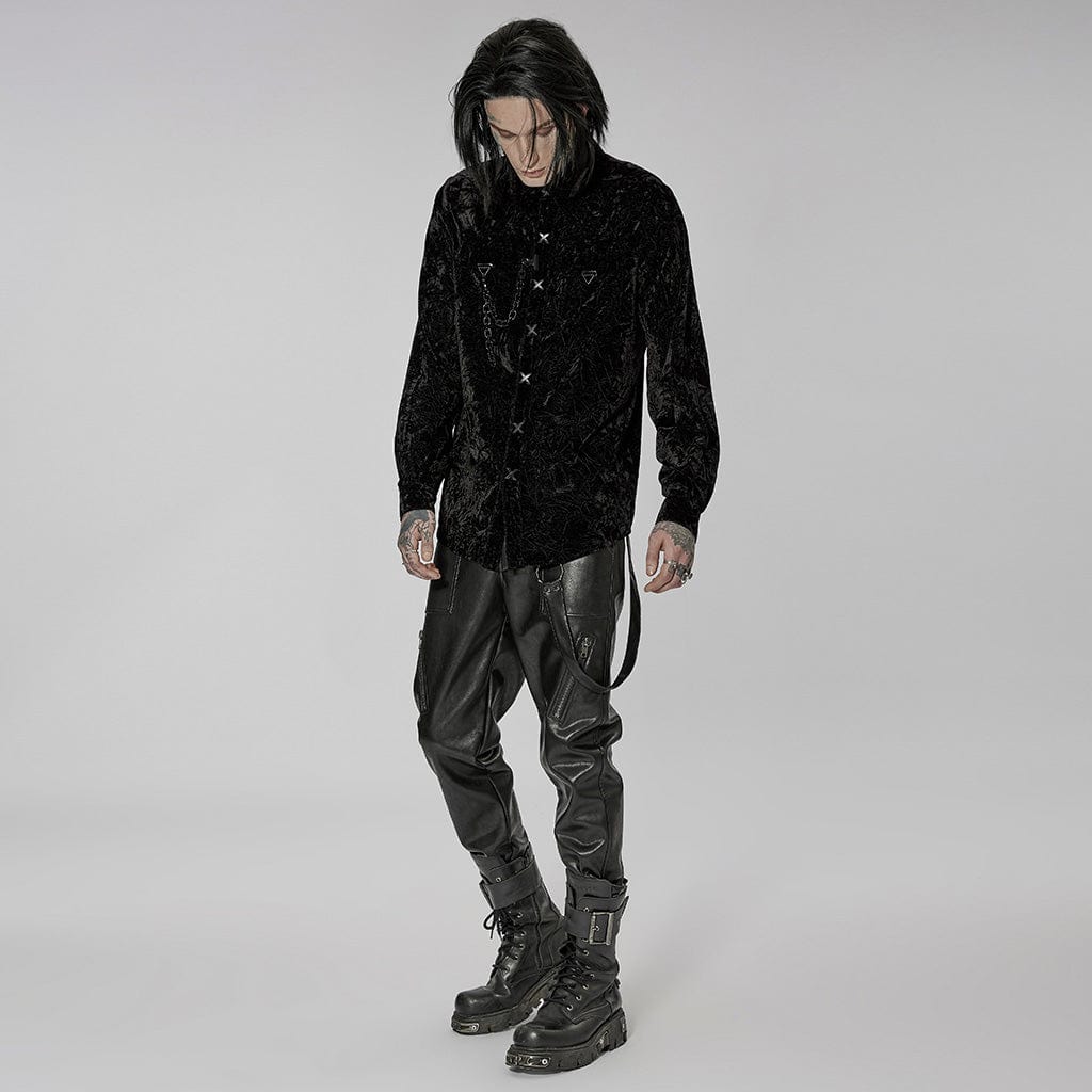 PUNK RAVE Men's Gothic Velvet Shirt with Plastic Chain