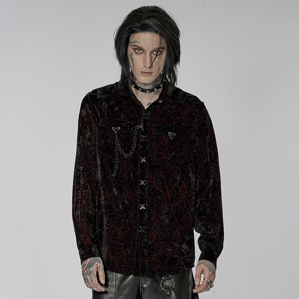 PUNK RAVE Men's Gothic Velvet Shirt with Plastic Chain