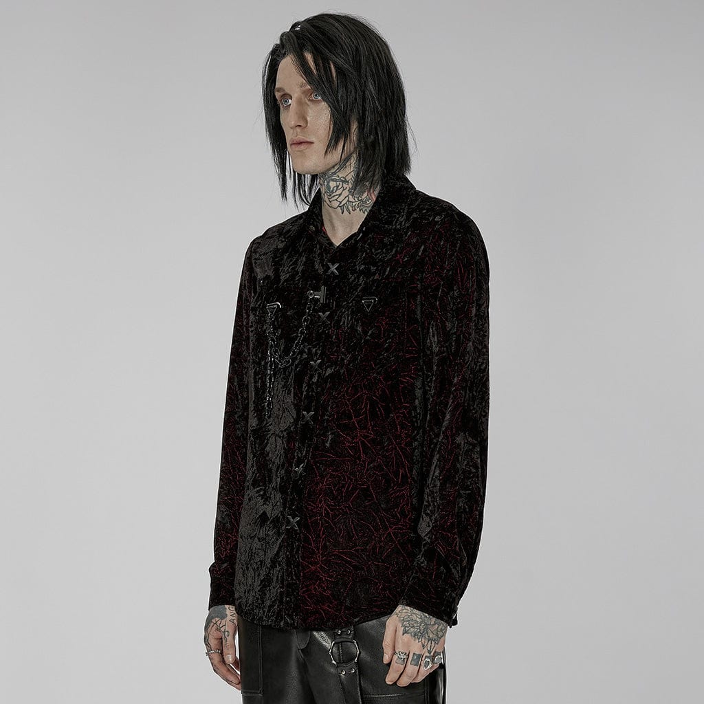 PUNK RAVE Men's Gothic Velvet Shirt with Plastic Chain