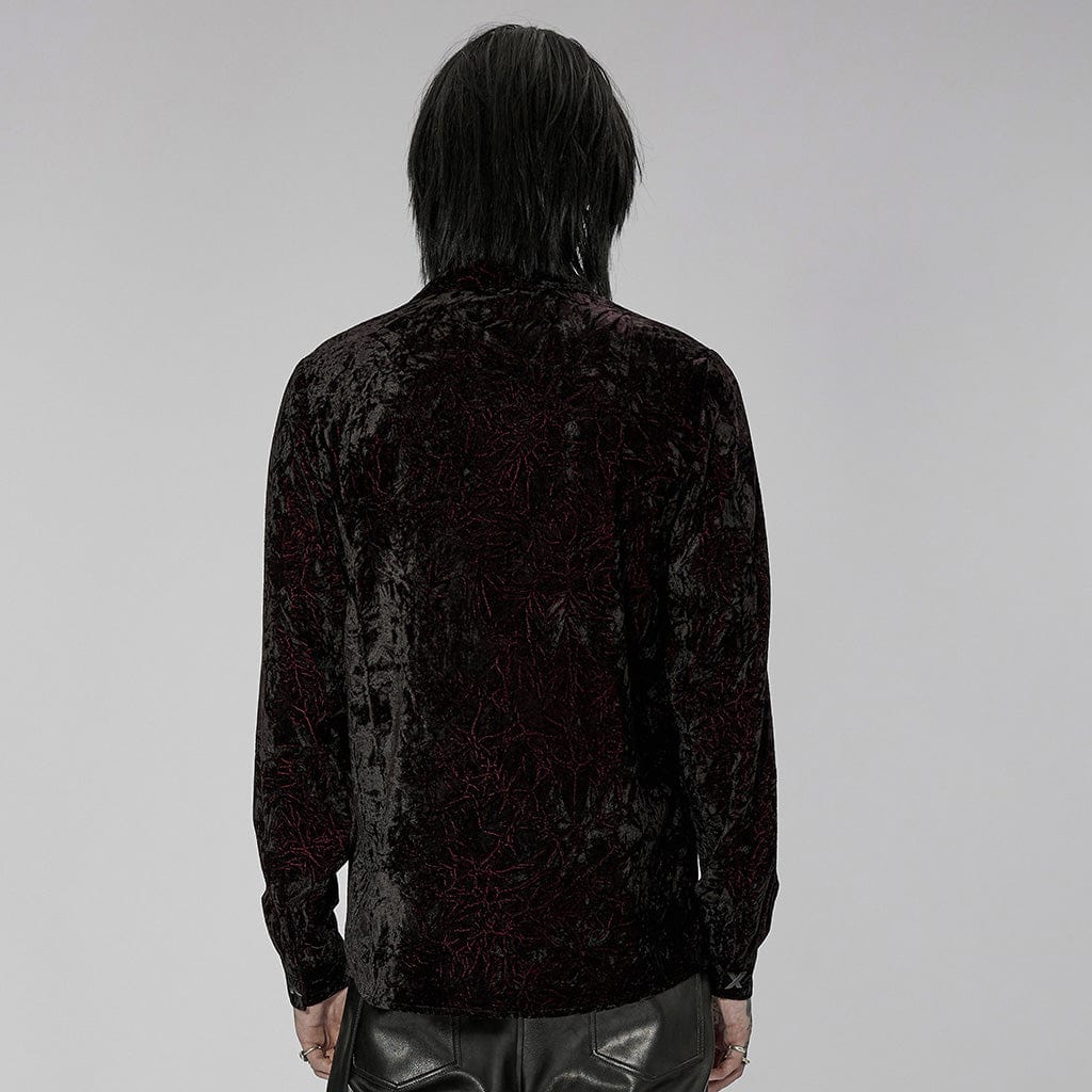 PUNK RAVE Men's Gothic Velvet Shirt with Plastic Chain