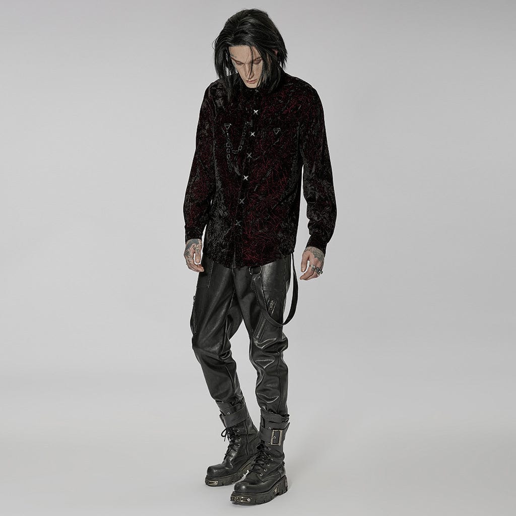 PUNK RAVE Men's Gothic Velvet Shirt with Plastic Chain