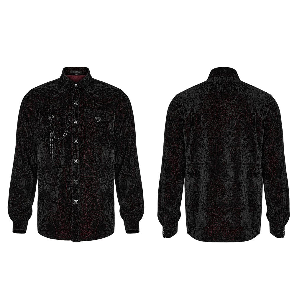 PUNK RAVE Men's Gothic Velvet Shirt with Plastic Chain