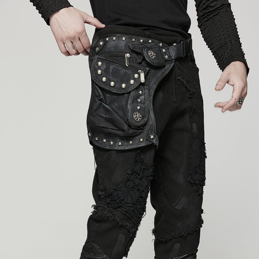 PUNK RAVE Men's Punk Big-Pocket Rivet Waist Bag