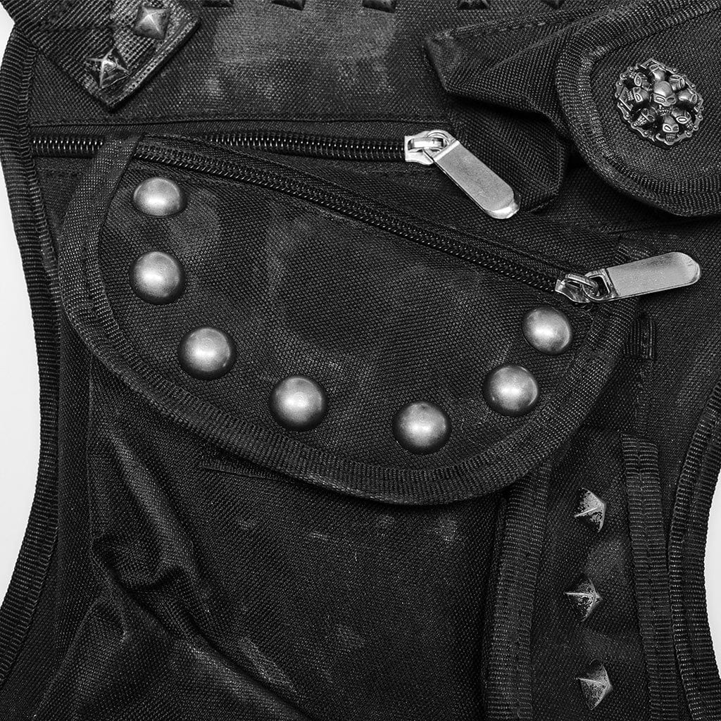 PUNK RAVE Men's Punk Big-Pocket Rivet Waist Bag