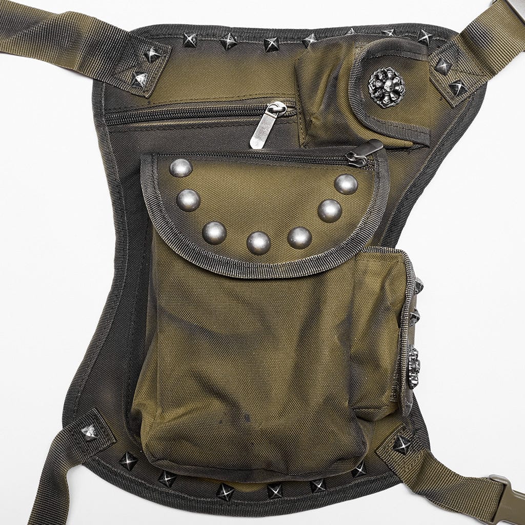 PUNK RAVE Men's Punk Big-Pocket Rivet Waist Bag