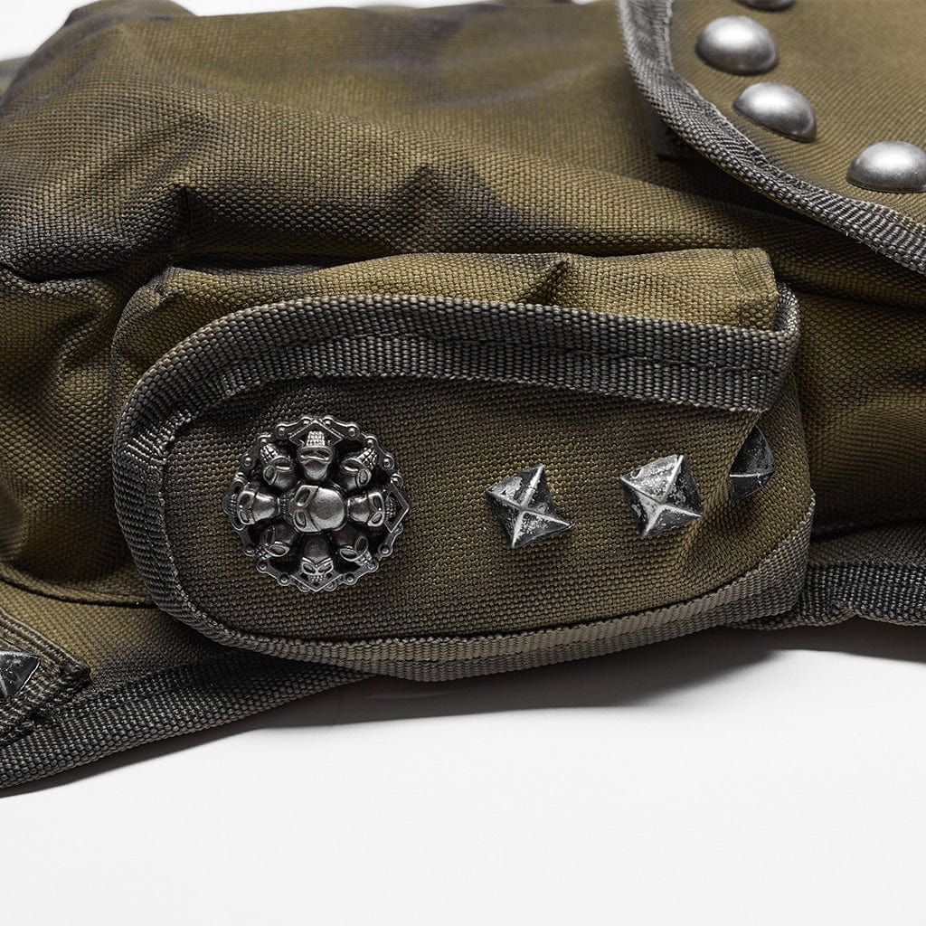 PUNK RAVE Men's Punk Big-Pocket Rivet Waist Bag