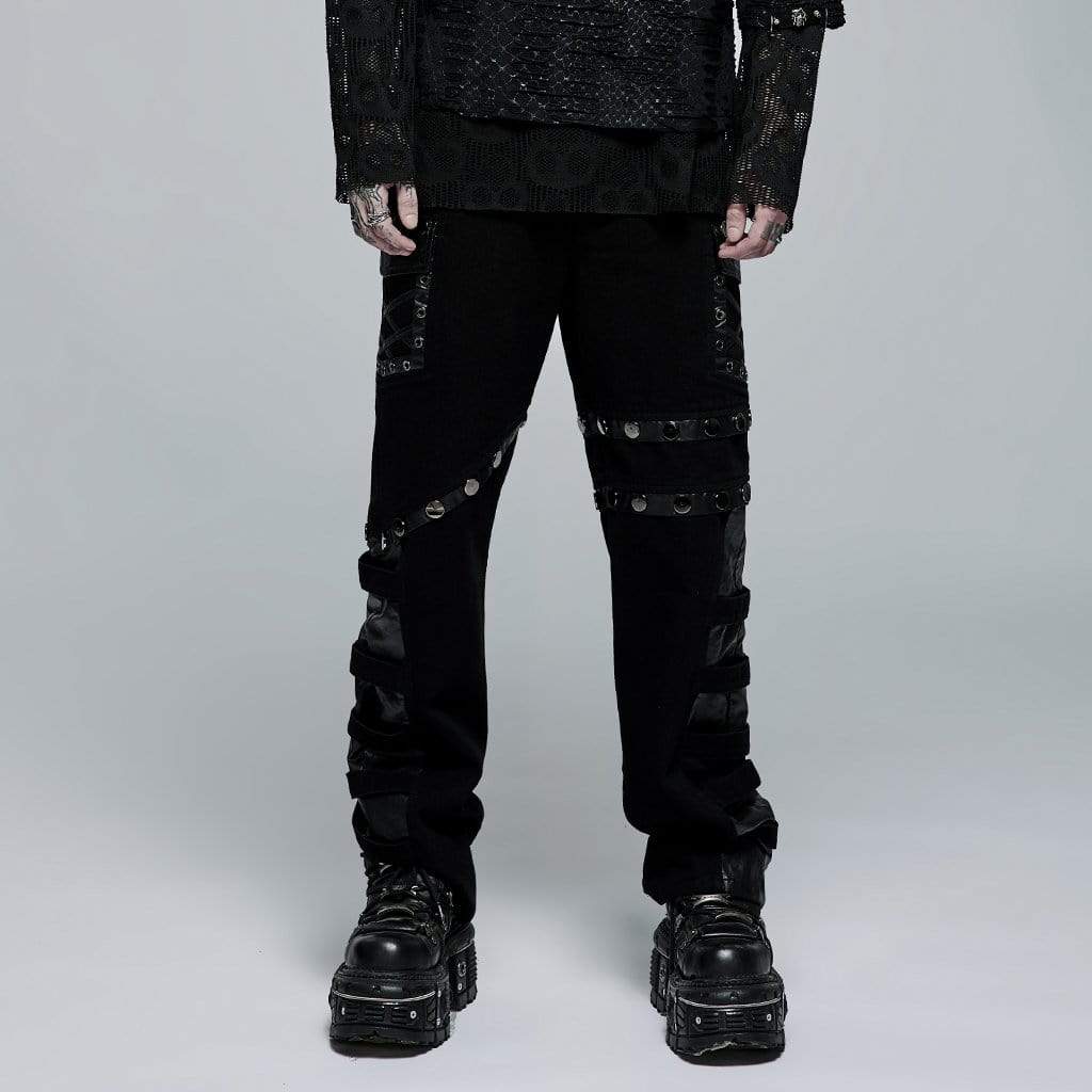 Punk Rave Men's Punk Big-Pocket Splice Straight Pants