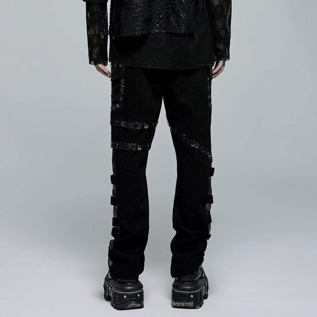 Punk Rave Men's Punk Big-Pocket Splice Straight Pants