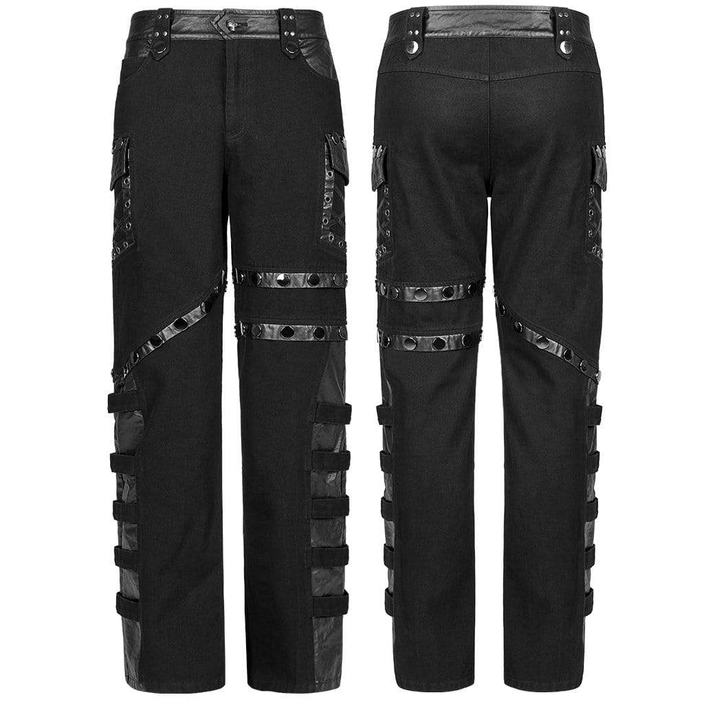 Punk Rave Men's Punk Big-Pocket Splice Straight Pants