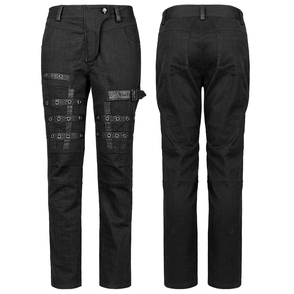 Punk Rave Men's Punk Buckle Splice Woven Pants