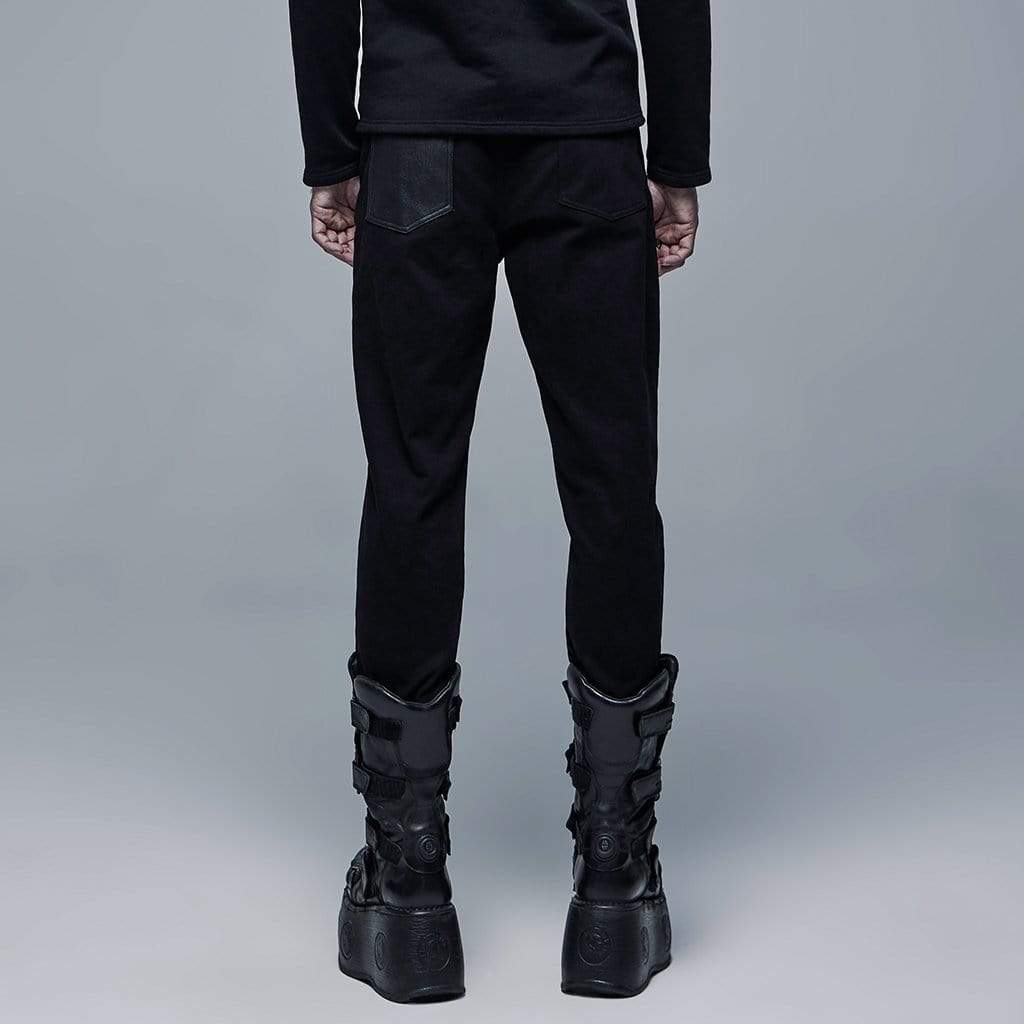 Men's Punk Buckles Splice Multi Zipper Black Pants