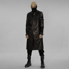 PUNK RAVE Men's Punk Cutout Detachable Sleeved Long Coat