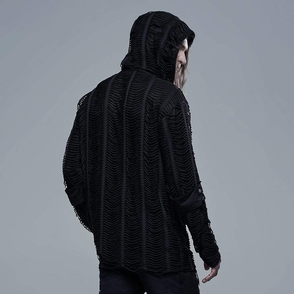 Men's Punk Cutout Double-layer Black Hoodies