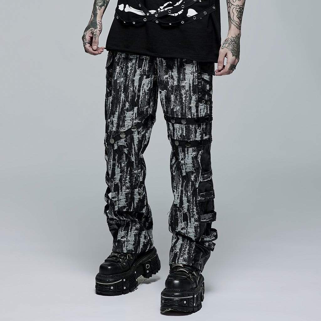 Punk Rave Men's Punk Distressed Splice Straight Pants