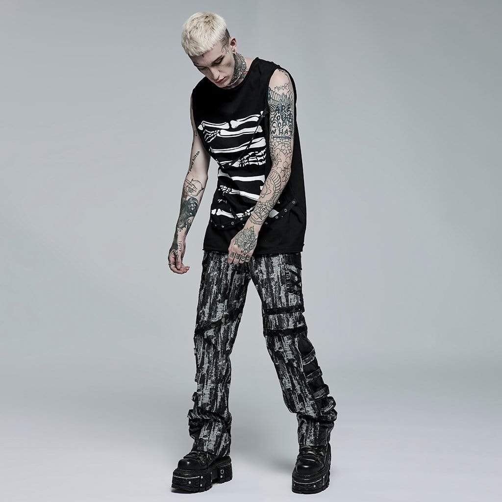 Punk Rave Men's Punk Distressed Splice Straight Pants