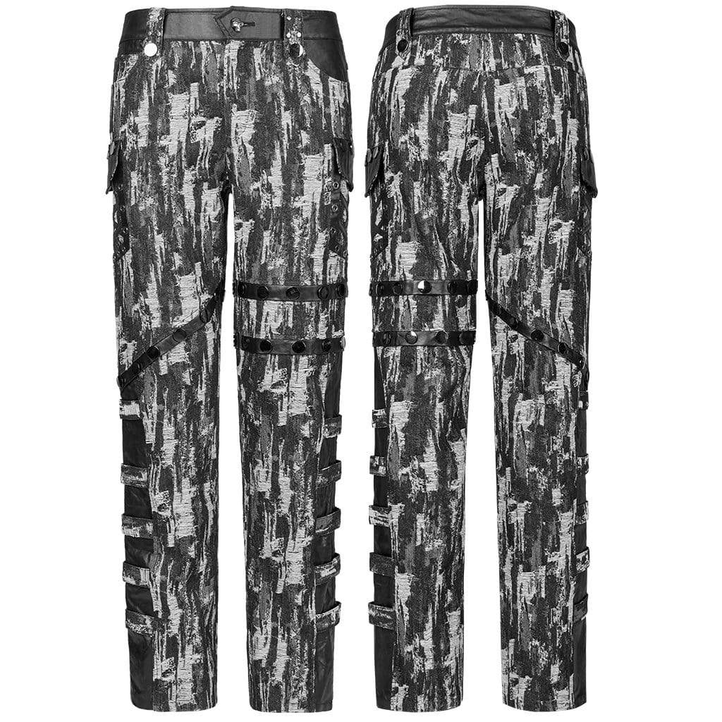 Punk Rave Men's Punk Distressed Splice Straight Pants