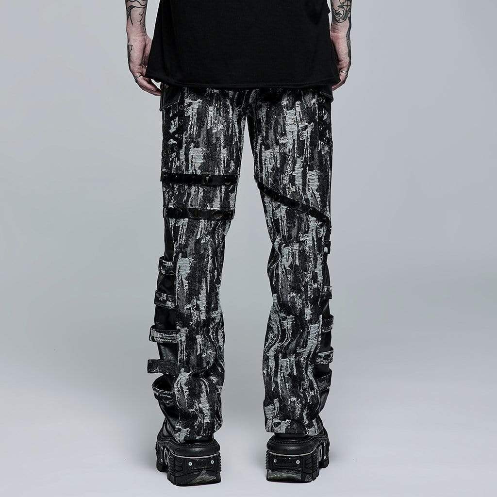 Punk Rave Men's Punk Distressed Splice Straight Pants