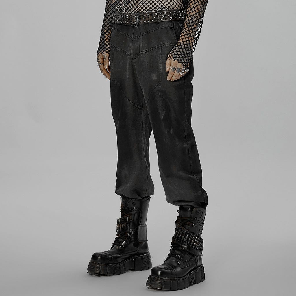 PUNK RAVE Men's Punk Distressed Straight Pants