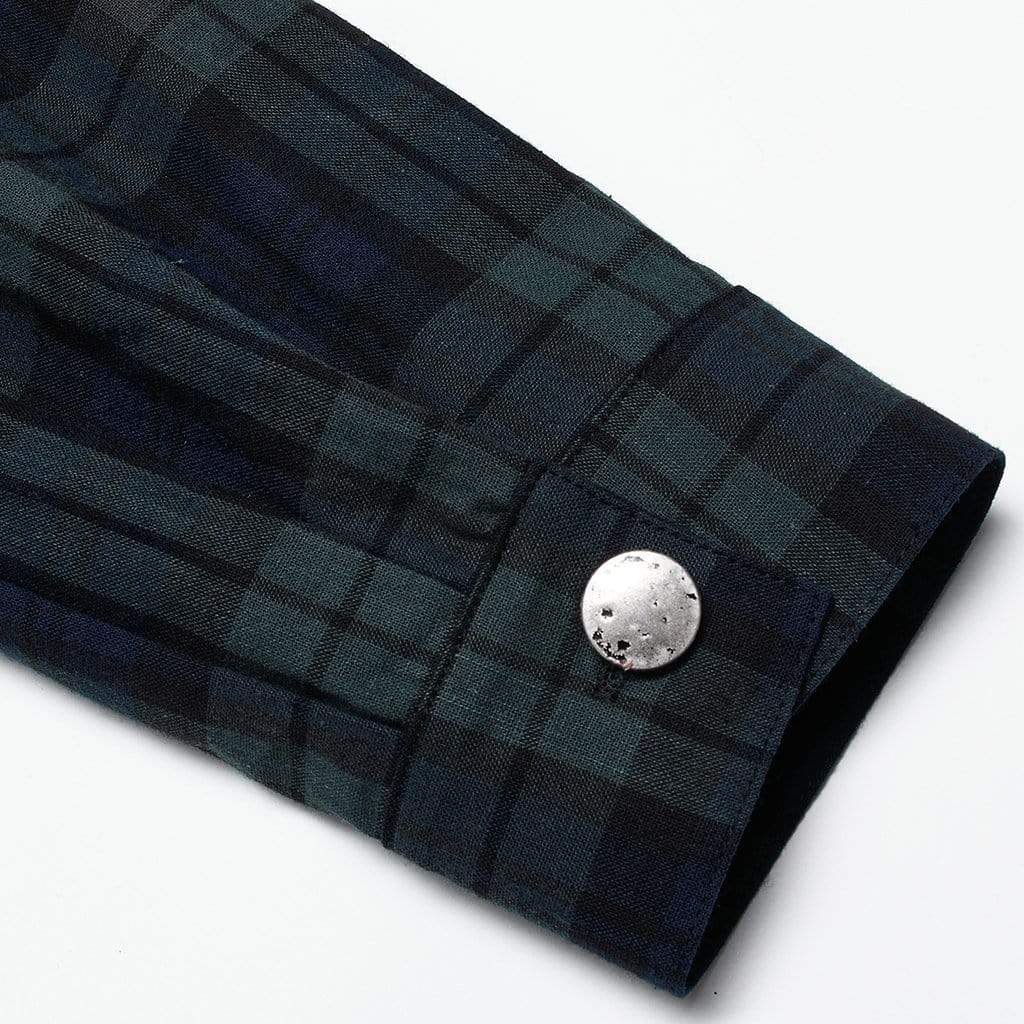 Punk Rave Men's Punk Double Color Splice Plaid Shirt