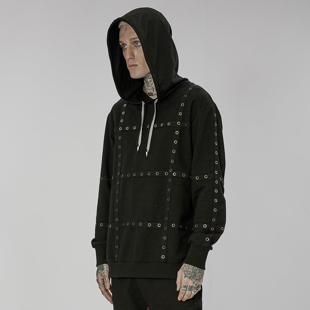 PUNK RAVE Men's Punk Drawstring Splice Hoodies