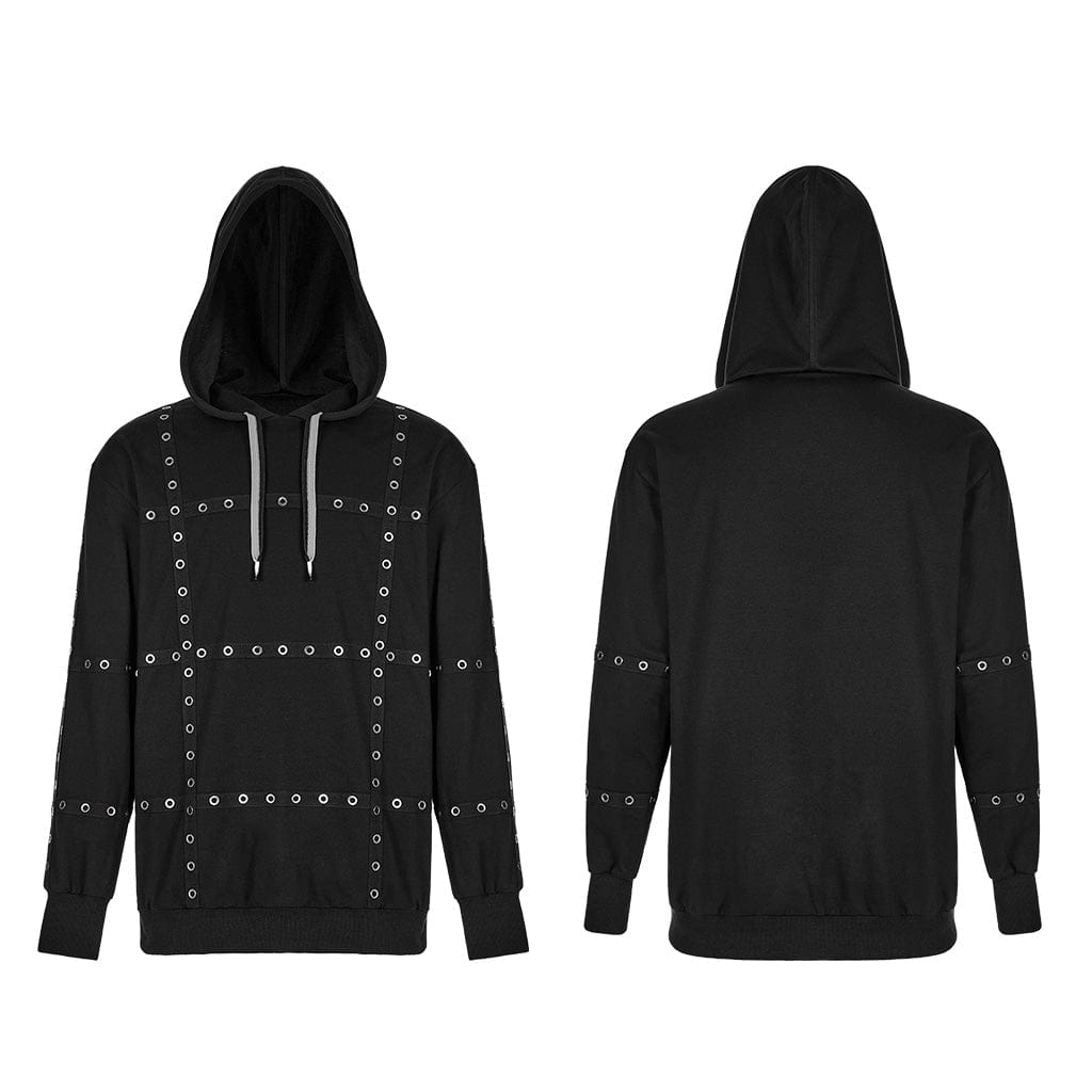 PUNK RAVE Men's Punk Drawstring Splice Hoodies