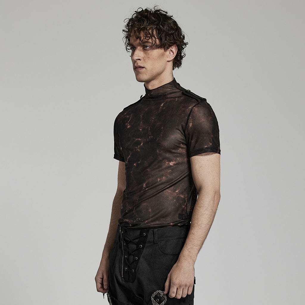 PUNK RAVE Men's Punk Flaming Mesh Shirt