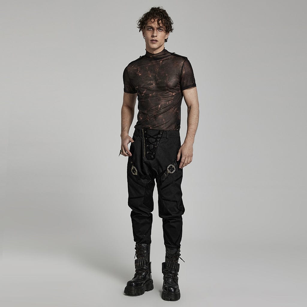 PUNK RAVE Men's Punk Flaming Mesh Shirt