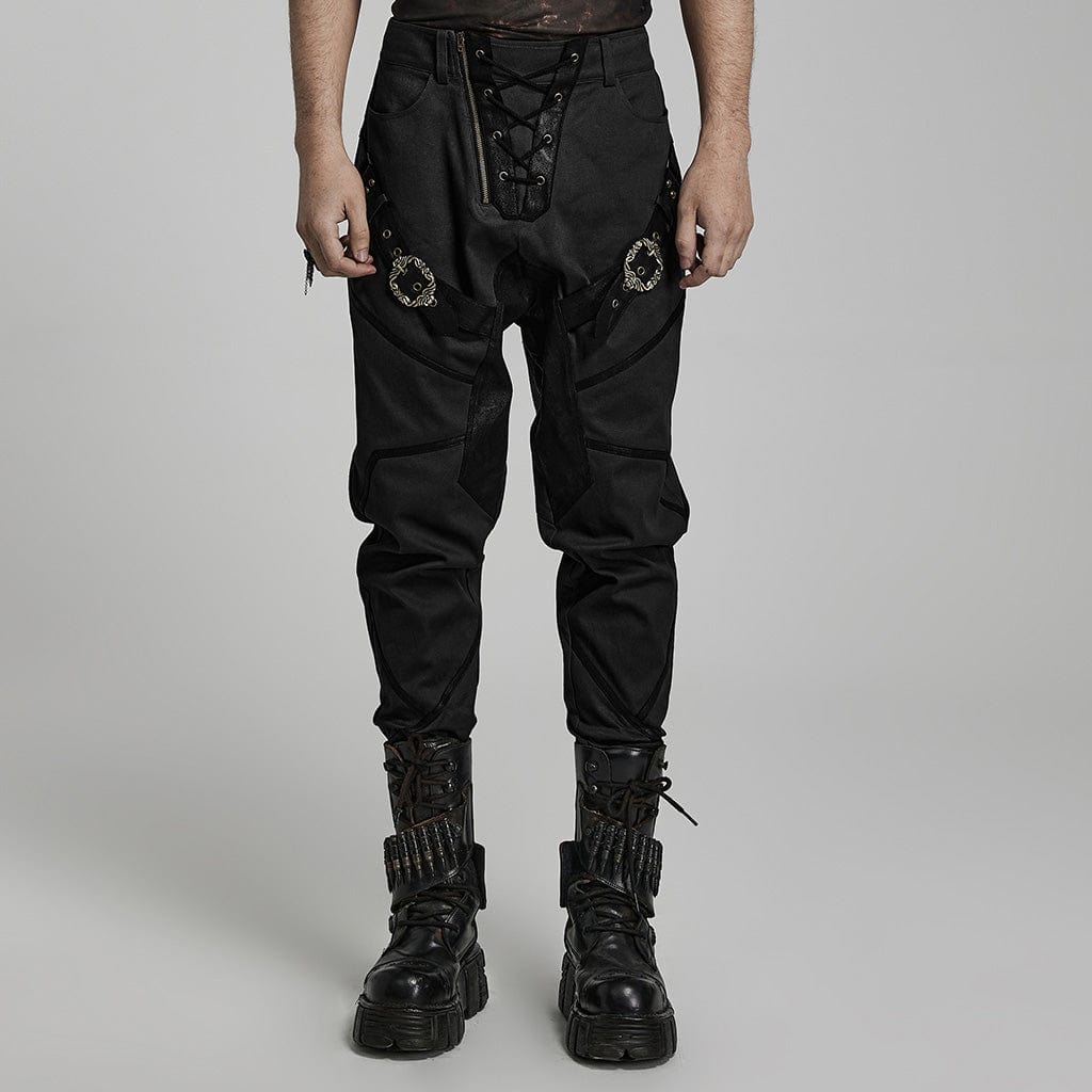 PUNK RAVE Men's Punk High-waisted Buckle Jogger Pants