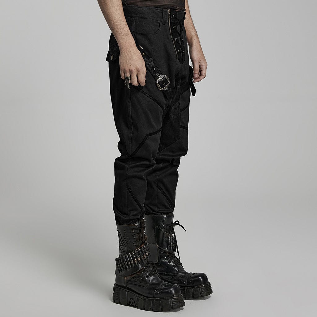 PUNK RAVE Men's Punk High-waisted Buckle Jogger Pants