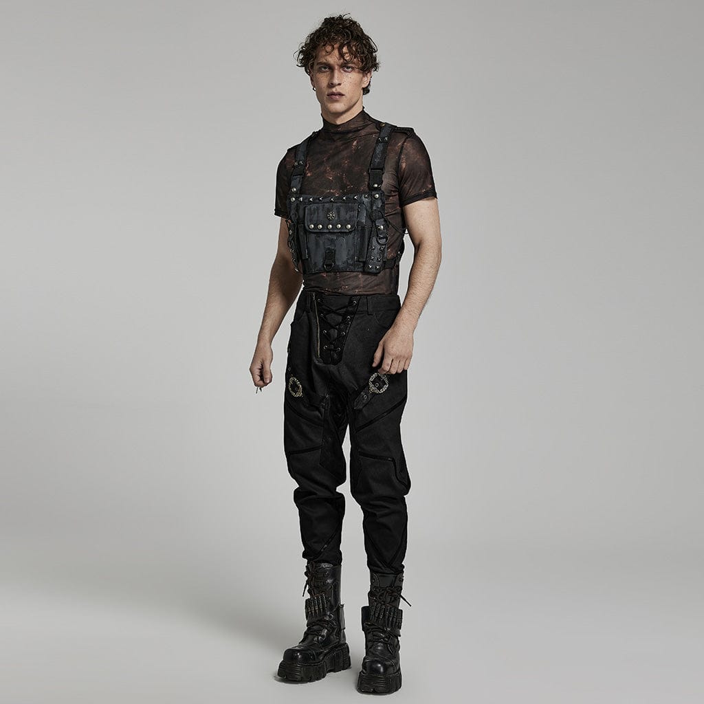 PUNK RAVE Men's Punk High-waisted Buckle Jogger Pants