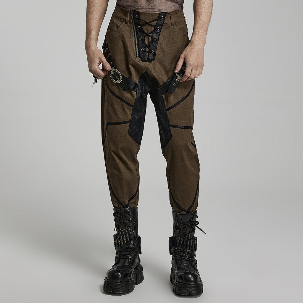 PUNK RAVE Men's Punk High-waisted Buckle Jogger Pants