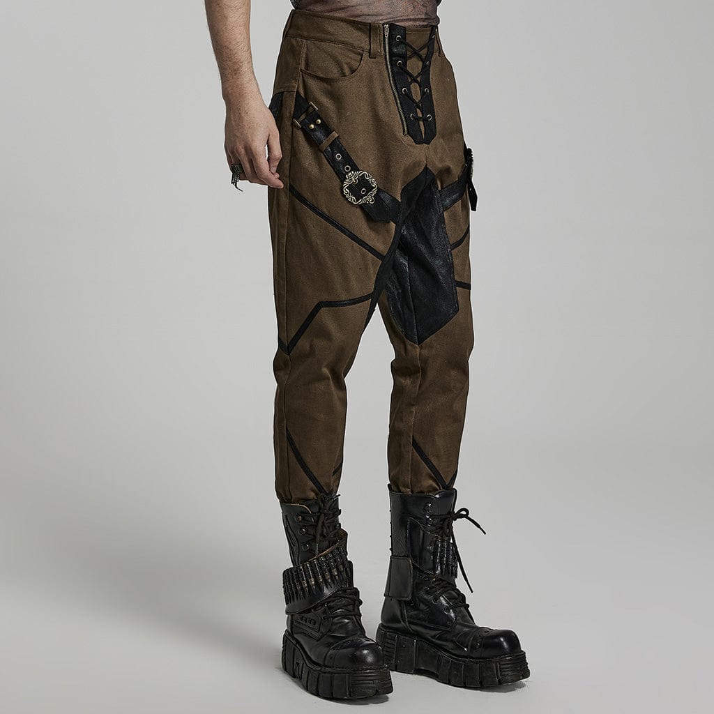 PUNK RAVE Men's Punk High-waisted Buckle Jogger Pants