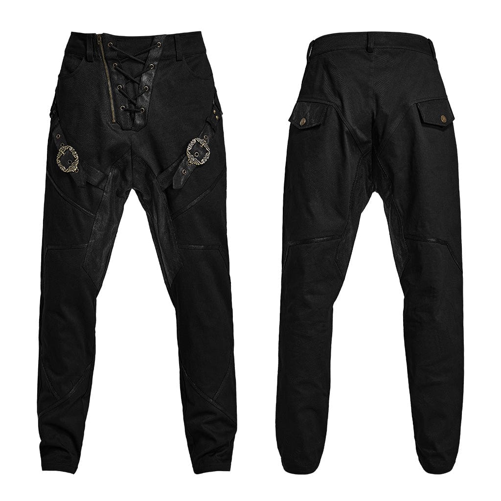 PUNK RAVE Men's Punk High-waisted Buckle Jogger Pants