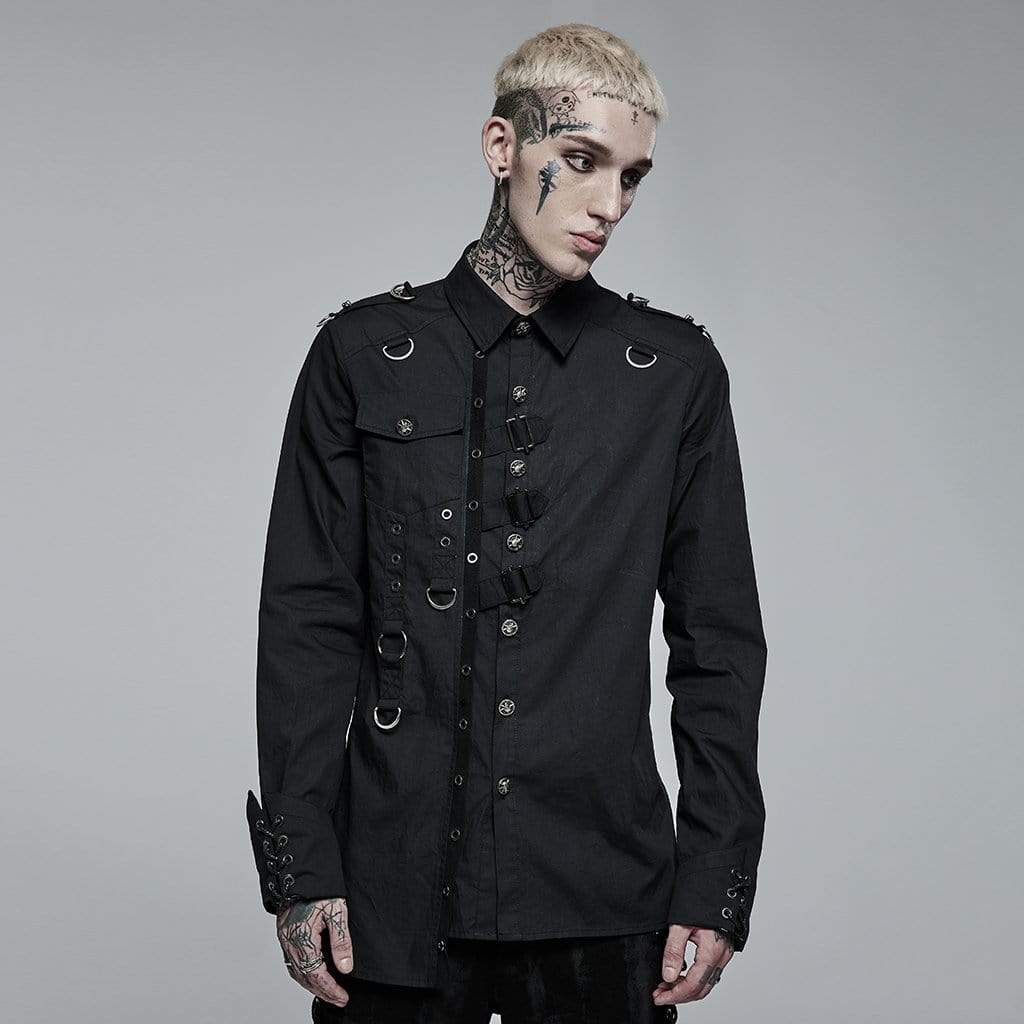 Punk Rave Men's Punk Irregular Skull Buckle Shirt