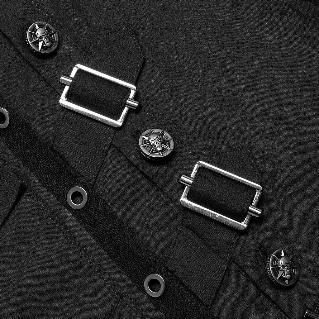 Punk Rave Men's Punk Irregular Skull Buckle Shirt