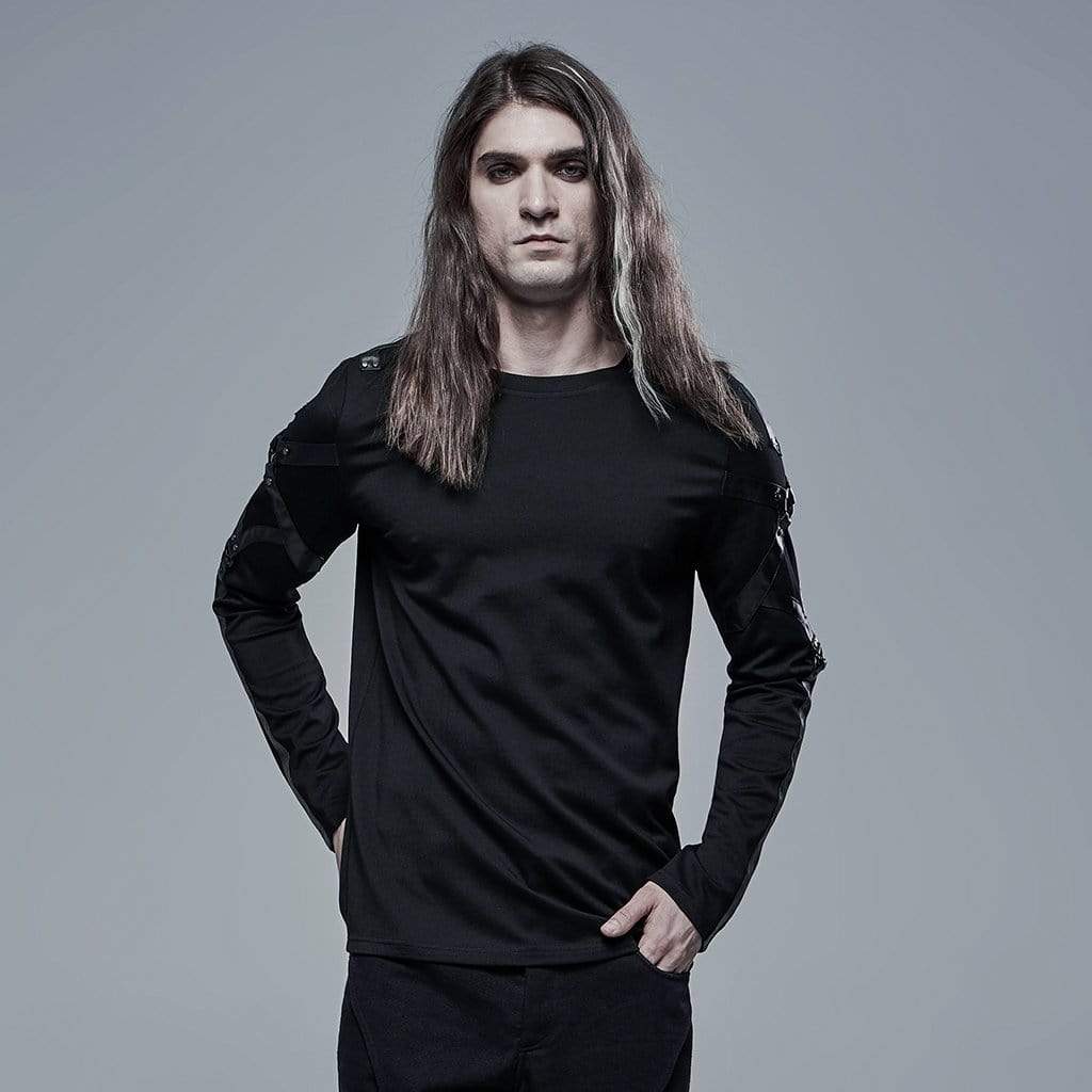 Men's Punk Long Sleeved Splice Black Shirt