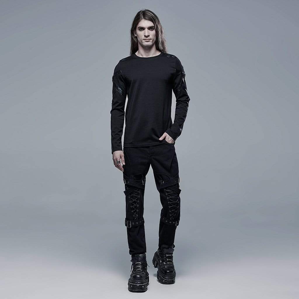 Men's Punk Long Sleeved Splice Black Shirt