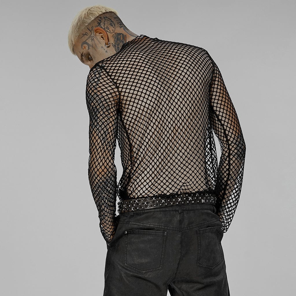 PUNK RAVE Men's Punk Mesh Sheer Shirt