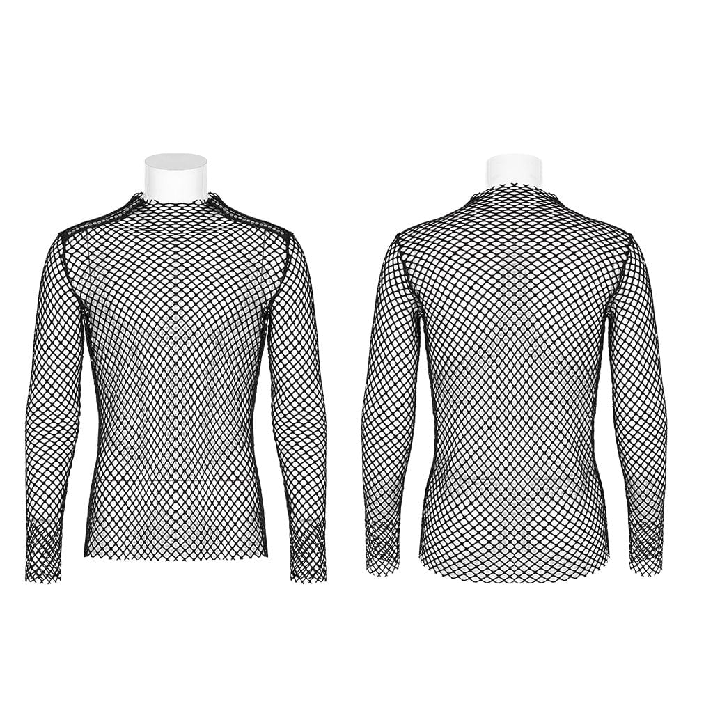 PUNK RAVE Men's Punk Mesh Sheer Shirt