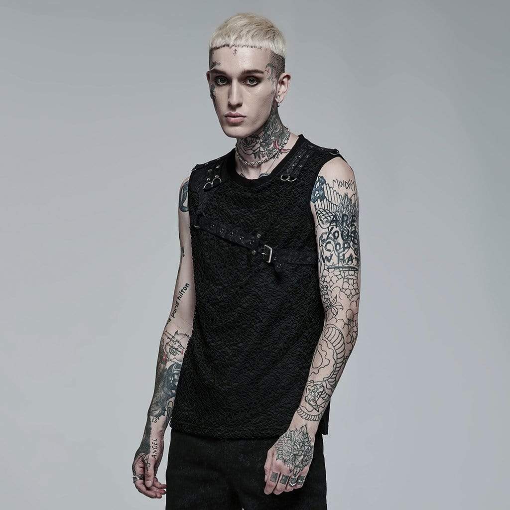 Punk Rave Men's Punk Mesh Splice Buckle Tank Top