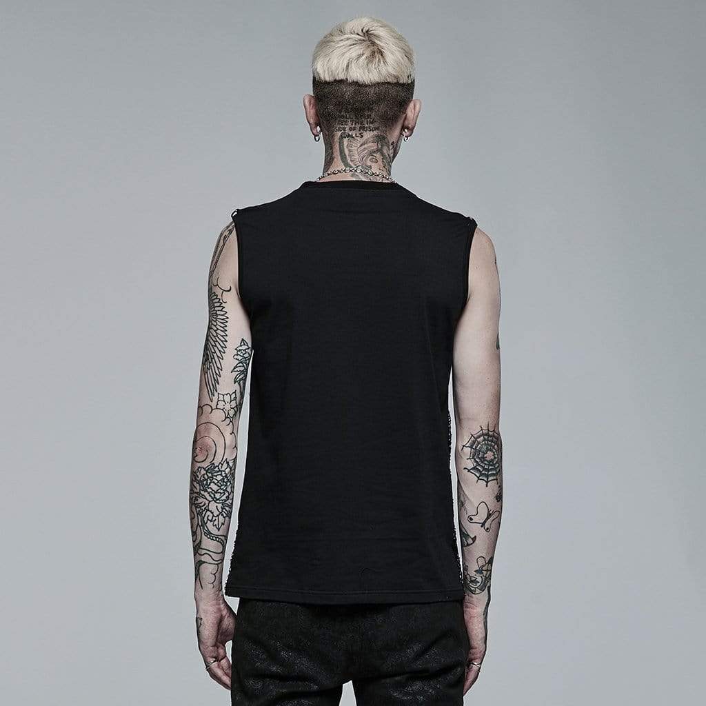 Punk Rave Men's Punk Mesh Splice Buckle Tank Top