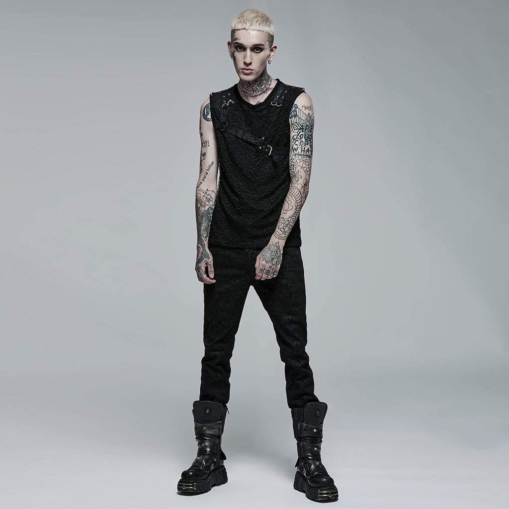 Punk Rave Men's Punk Mesh Splice Buckle Tank Top