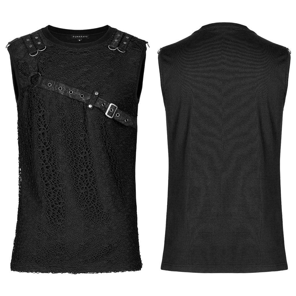 Punk Rave Men's Punk Mesh Splice Buckle Tank Top