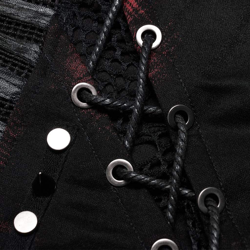PUNK RAVE Men's Punk Mesh Splice Plaid T-shirt